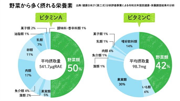 野菜から多く摂れる栄養素 ビタミンA、ビタミンC