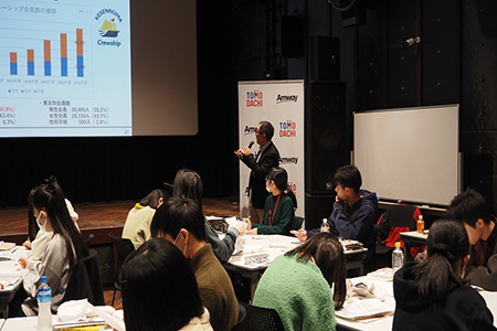 市役所観光課の方から市の現状や取り組みを学ぶ研修の様子